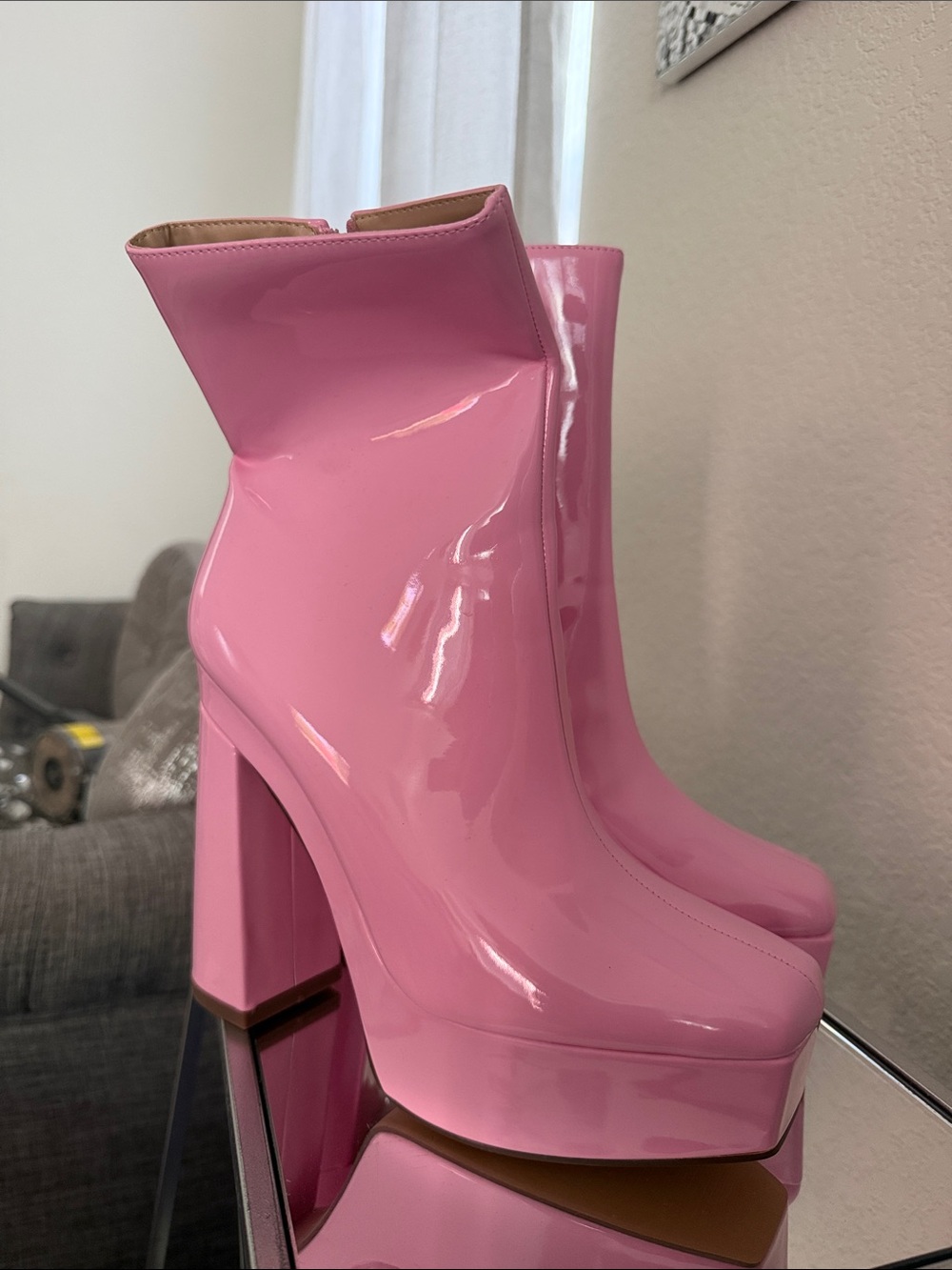 Women’s Pink Patent Platform Ankle Boots